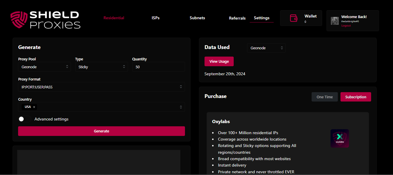 Settings menu